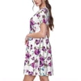 thumbnail image 2 of Fotbe Violets Flowers Vestido Largo de Moda para Mujer, Vestido Tipo Camiseta con Manga Corta y Estilo Casual a Rayas y Bloques de Color, 2 of 6