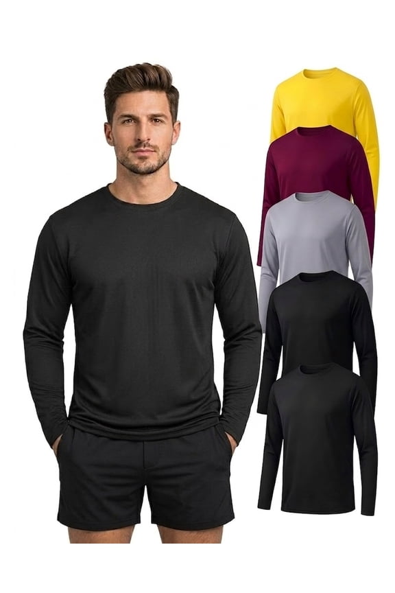 5 Pack Men's UPF 50+ Sun Protection Long Sleeve UV Shirts Fishing Beach Athletic Workout,3XL