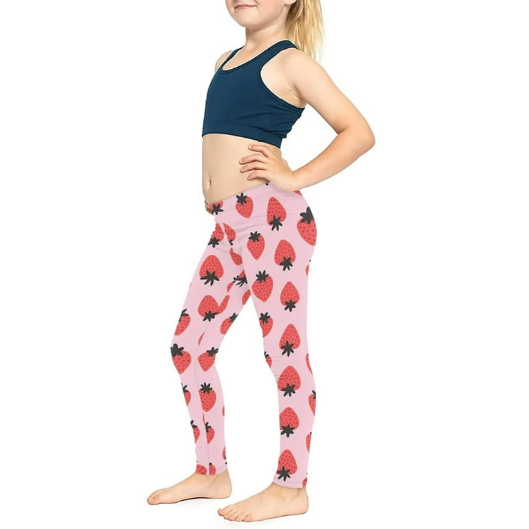 FKELYI Strawberry Print Girls Leggings Size 12-13 Years Durable Running Youth  Kids Tights Kawaii Breathable Dancing Yoga Pants High Waisted 