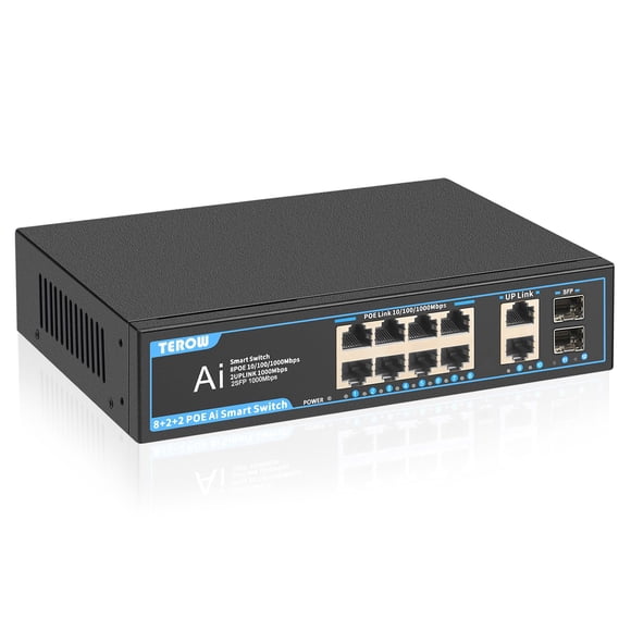 Conmutador Gigabit TEROW de 12 puertos a 1000 Mbps con 2 enlaces ascendentes y 2 SFP