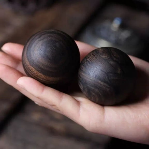 Wood Decorative Balls Pair 4cm Desk Home Office Decor