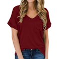 thumbnail image 3 of Mittory Womens Tops V-Neck Drop Shoulder Casual Summer T-Shirt Trendy Tshirt with Pocket, 3 of 5