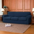 thumbnail image 3 of Subrtex 4-Piece Stretch Textured Grid Sofa Cover Slipcover,Separate Cushion Cover(Navy, Sofa), 3 of 8