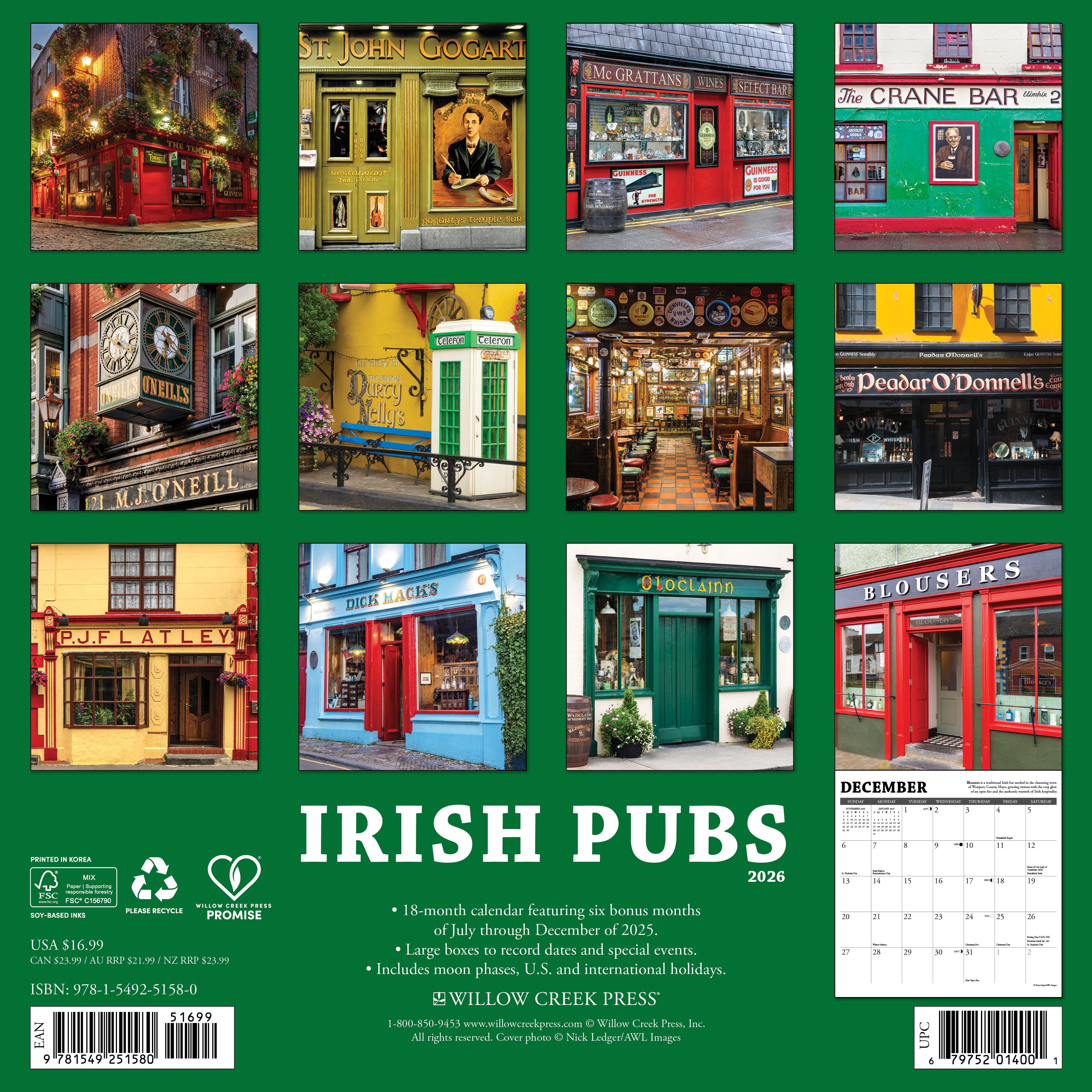 Irish Pubs 2026 Wall Calendar, (Paperback)