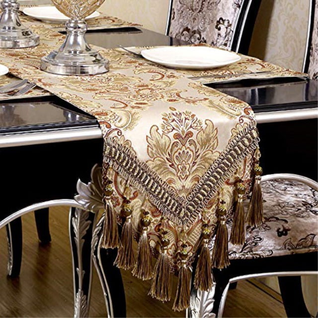 33x200cm Home Decor SATIN Sequins Embroidery Pattern Style Table Runner & Tassel 