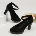 thumbnail image 6 of Gpaecead Women's Platform Chunky High Heel Dress Shoes Faux Suede Texture Cross Ankle Strap Shoes For Casual Black, 6 of 8