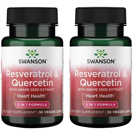 Swanson Resveratrol & Quercetin with Grape Seed Extract -3 in 1 Formula 30 Capsules (2 Pack)