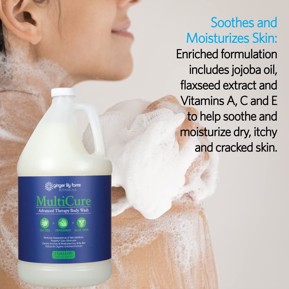 Ginger Lily Farms Botanicals MultiCure Advanced Therapy Body Wash with Tea Tree Oil, Peppermint and Aloe Vera, 100% Vegan & Cruelty-Free, 1 Gallon (128 fl oz) Refill