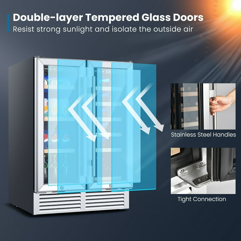 Costway 24'' Liquor Fridge, Double Door Beer Glass Refrigerator