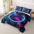 thumbnail image 3 of Erosebridal Neon Purple Blue Billiard Quilt King for Boys Men, Hexagon Grid Print King Coverlet Set, 3 Pieces, 3 of 7