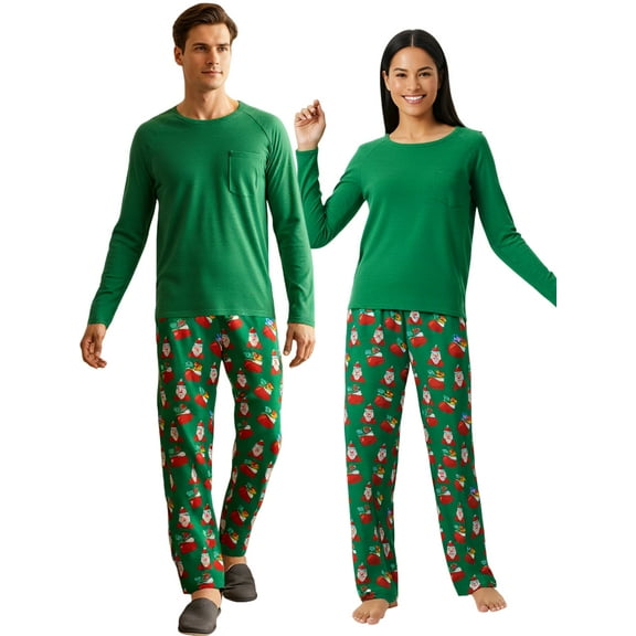 DARING DIVA Pajamas Christmas Santa Loungewear Long Sleeve ["Men"] XL Green