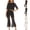 Black, variant on CHUMUD Lounge Sets for Women Petite 2 Piece Summer Casual Short Sleeve Crop Tops High Waisted Pants Hollow Out Lace Tracksuit Matching Set Party Office Work