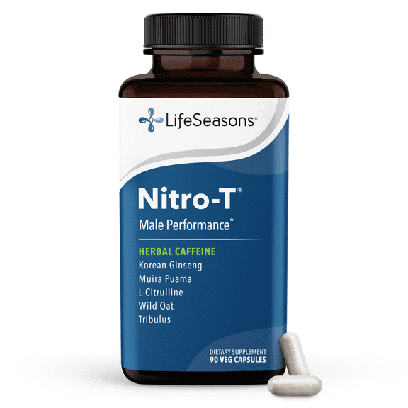 LifeSeasons Nitro-T - Men's Support Supplement - Stamina & Energy - Promote Healthy Blood Circulation - L-Citrulline L-Theanine Tribulus Ginger Kava & Caffeine - 90 Capsules