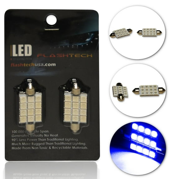 Flashtech Extremely Bright LED Bulbs for Car Interior Dome Map Door Courtesy License Plate Lights 44mm - Blue, Pair