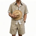 thumbnail image 2 of JUUYY Men's Linen 2 Piece Sets Short Sleeve Loose Fit Collar Button Down Shirt Shorts with Pocket Set Casual Summer Beach Outfits Khaki XXL, 2 of 9