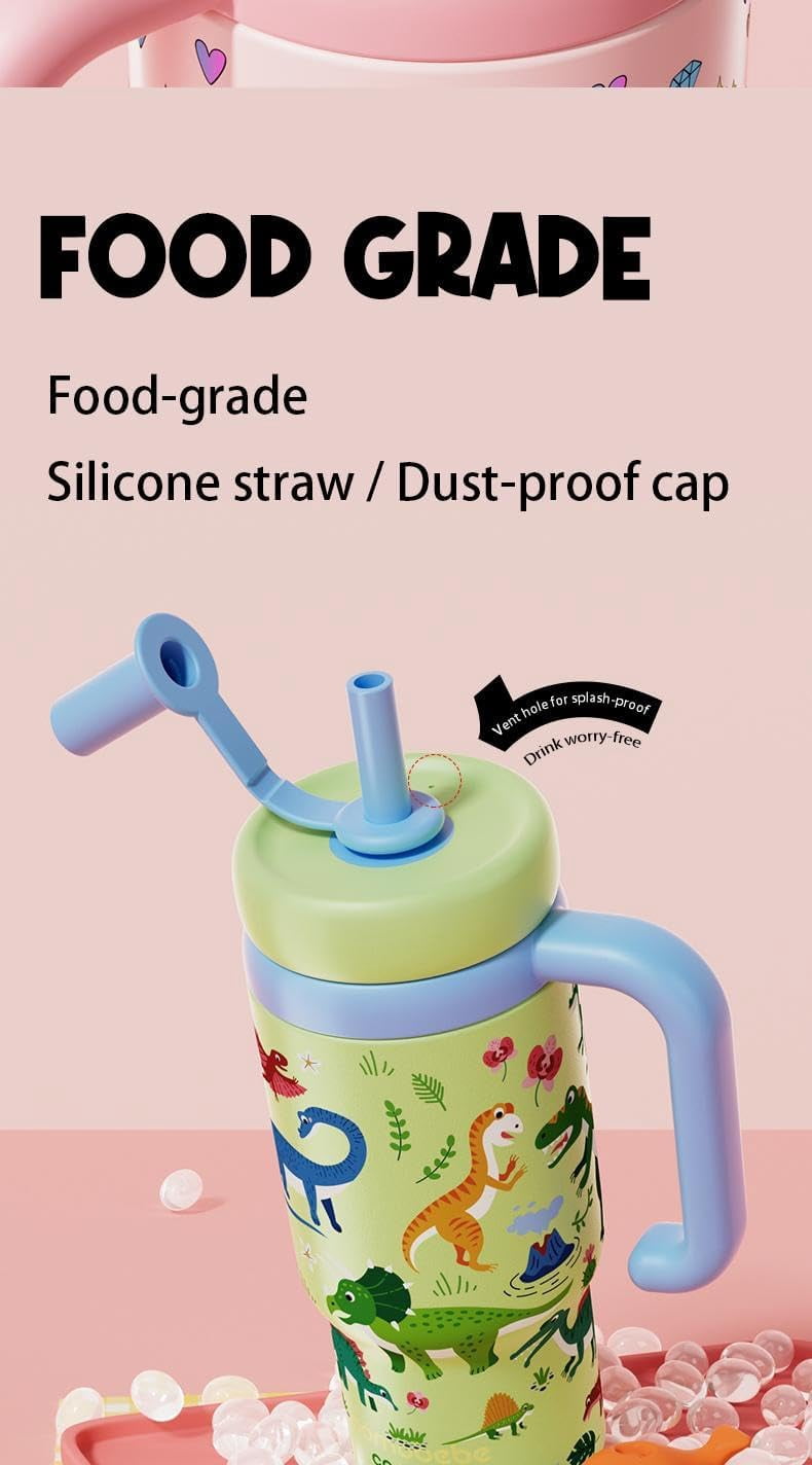 Aorsher 24oz Whale Straw Tumbler with Handle, Stainless Steel Cute Whale Cup, Spill-Proof Double Wall Insulated, Dishwasher Safe, BPA-Free, Great Gift for Kids, Teens and Adults, Green