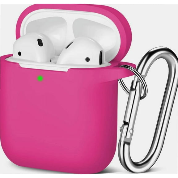 Compatible with Airpods Case 2 & 1, Silicone Shockproof Protective Airpod Skin Cover, Waterproof [Front LED Visible] Support Wireless Charging with Carabiner, Rose Red