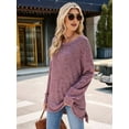 thumbnail image 5 of Womens Y2K Split Side Knit Sweater Crewneck Long Sleeve Pullover Solid Knit Side Slit Blouse Tunics Wine Red XL, 5 of 8
