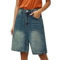 thumbnail image 2 of Kureaily Women's Retro Distressed Denim Shorts Loose Straight Leg 5 Pocket Hot Pants, 2 of 5