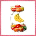 thumbnail image 1 of 2 Tier Metal Wire Fruit Basket with Banana Hanger, Detachable Bowl for Countertop, White, 1 of 7
