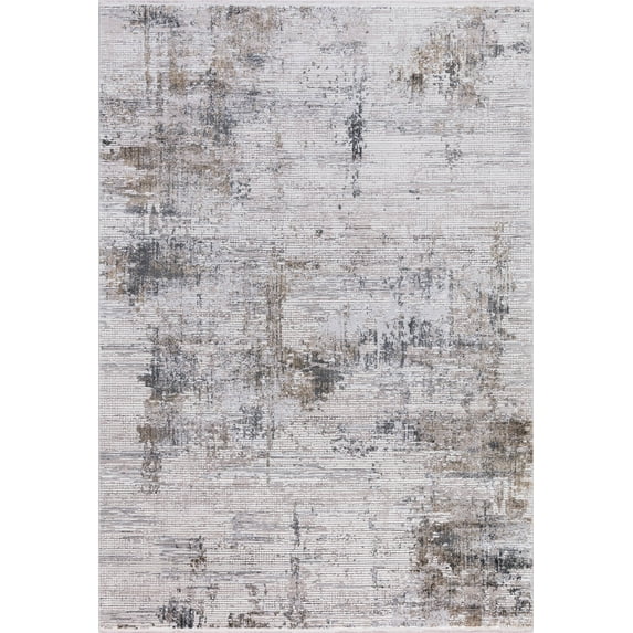 Carved Abstract Ivory Gray Abstract Area Rug 7'6"x9'6"