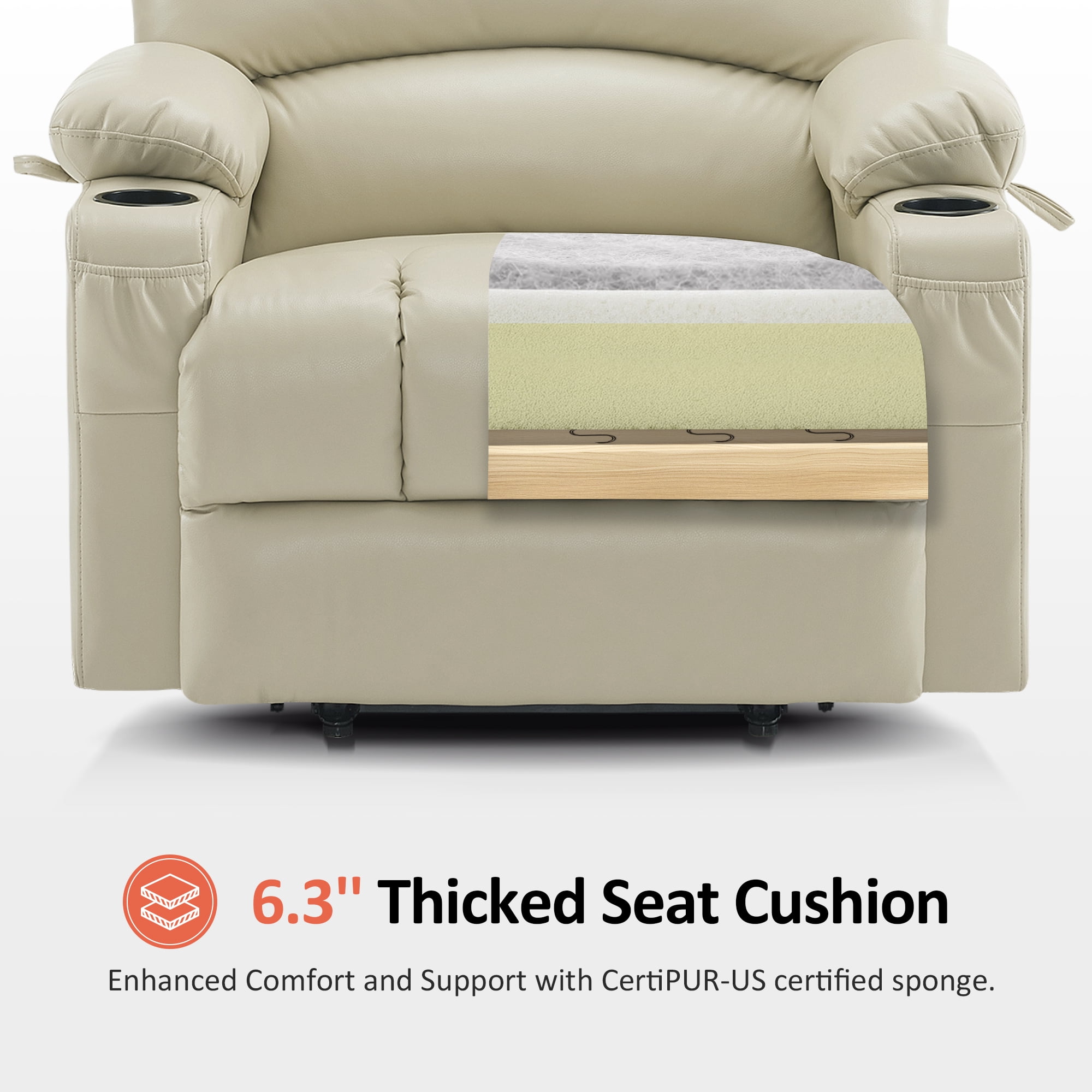 MCombo 27.2'' Extra-Wide Seat Oversized Power Lift Recliner for Big Tall, Faux Leather(Large-Wide, Cream White)