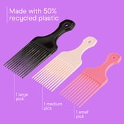 Conair Lift & Define Detangling Hair Pick Combs, 3-Pack with Small, Medium, Large