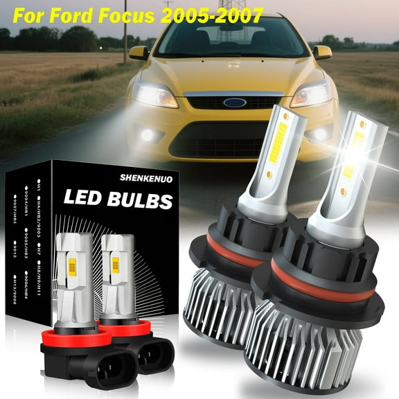 For 2005 2006 2007 Ford Focus Headlights,9007 H11 LED High/Low Beam Bulbs Fog light 4pcs,500% Brighter than Halogen