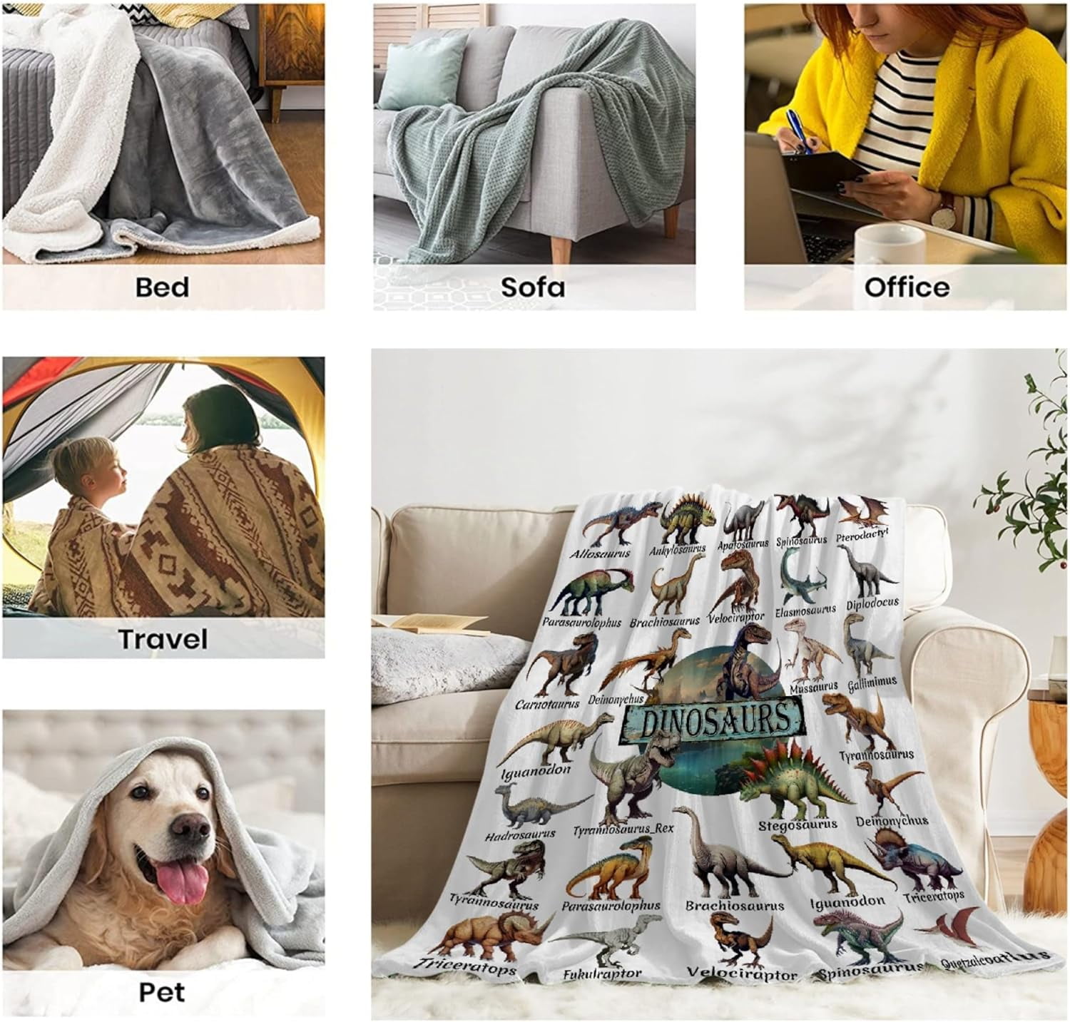 Dinosaur Blanket for Boys Girls,Dinosaur Gifts for Kids Blanket,Types of Dinosaurs Funny Throw Blanket,Soft Cozy Flannel Blanket Dinosaur Room Decor Gifts for Boys Girls,Kids Size-40"x50"