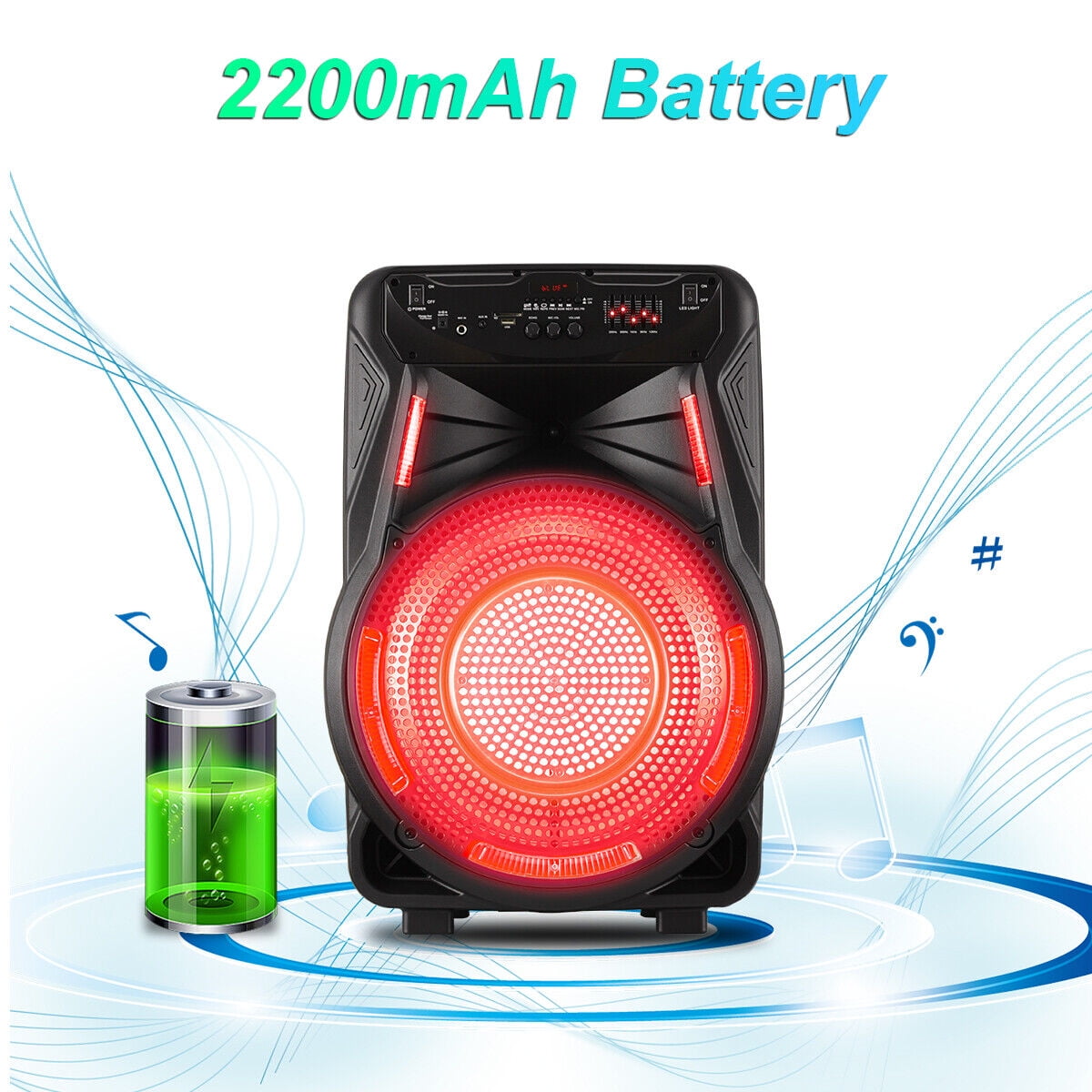 2700W Portable Bluetooth Speaker with Tripod Stand 15" Woofer Party PA Sound System Horn Tweeter Mic