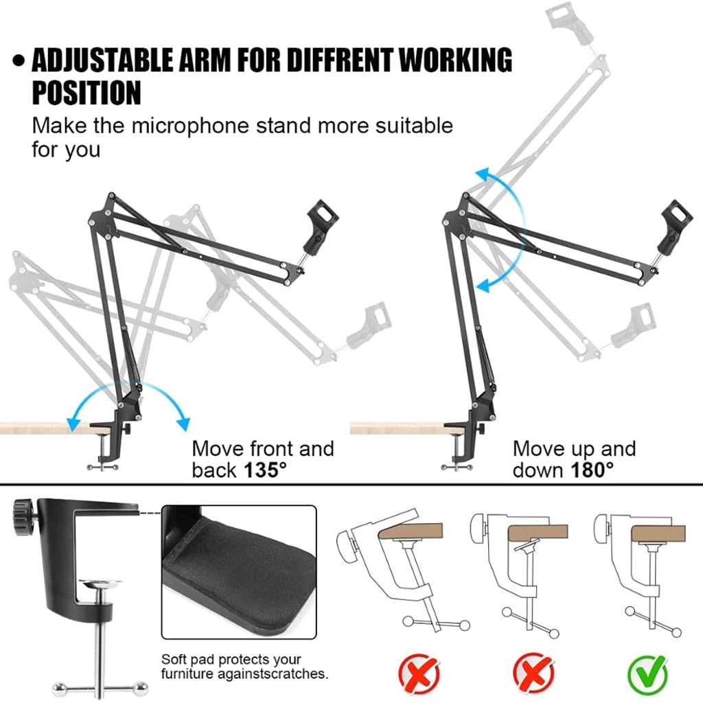 Microphone Stands Mic Clip Boom Arm Foldable Tripod Mic Shock Mount for Professional Streaming,Voice-Over,Recording