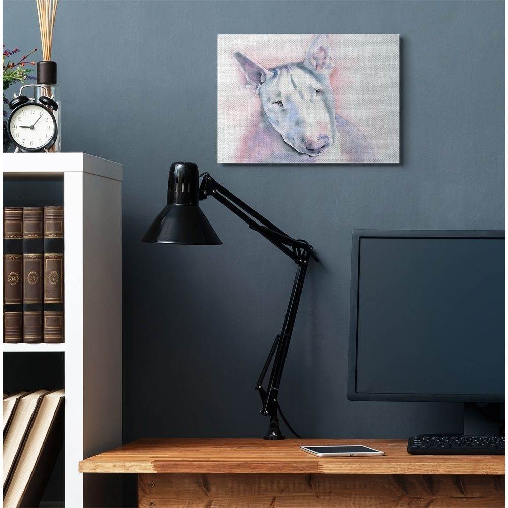 Stupell Industries White Bullterrier Dog Pet Animal Watercolor Painting Canvas Wall Art by George Dyachenko
