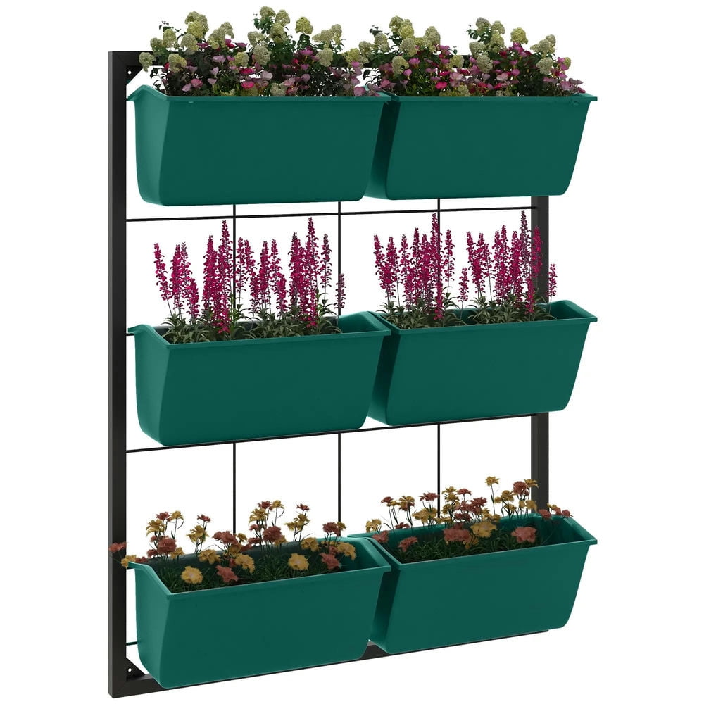 Resenkos 3-Tier Hanging Planter with 6 Pots for Indoor and Outdoor Use, Wall Planter, Self Draining & Wall Mounted, Green