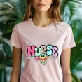 thumbnail image 5 of Nurse Graphic T-Shirt with Retro Pastel Letters and Smiley Design, Dark Heather, Size M, 5 of 6