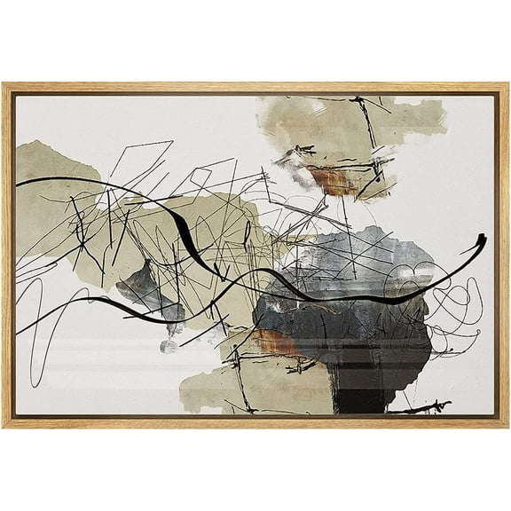 wall26 Framed Canvas Print Wall Art Grunge Tan Boho Paint Stroke Landscape Abstract Shapes Illustrations Modern Art Decorative Bohemian Multicolor for Living Room, Bedroom, Office - 16"x24"