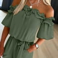 thumbnail image 2 of MORTTIC Women’s Elegant Off-Shoulder Ruffle Sleeve Jumpsuit Summer Solid Color Wide-Leg Romper with Tie Waist | Casual & Chic One-Piece Outfit, 2 of 5