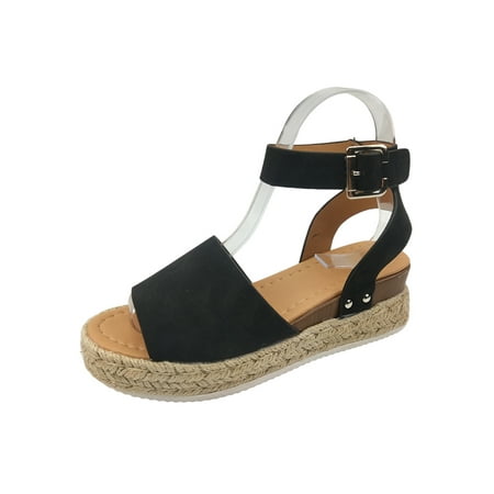 

Ritualay Ladies Platform Sandals Ankle Strap Dress Sandal Peep Toe Espadrilles Non-Slip Comfort Beach Shoes Women Womens Summer Black 7