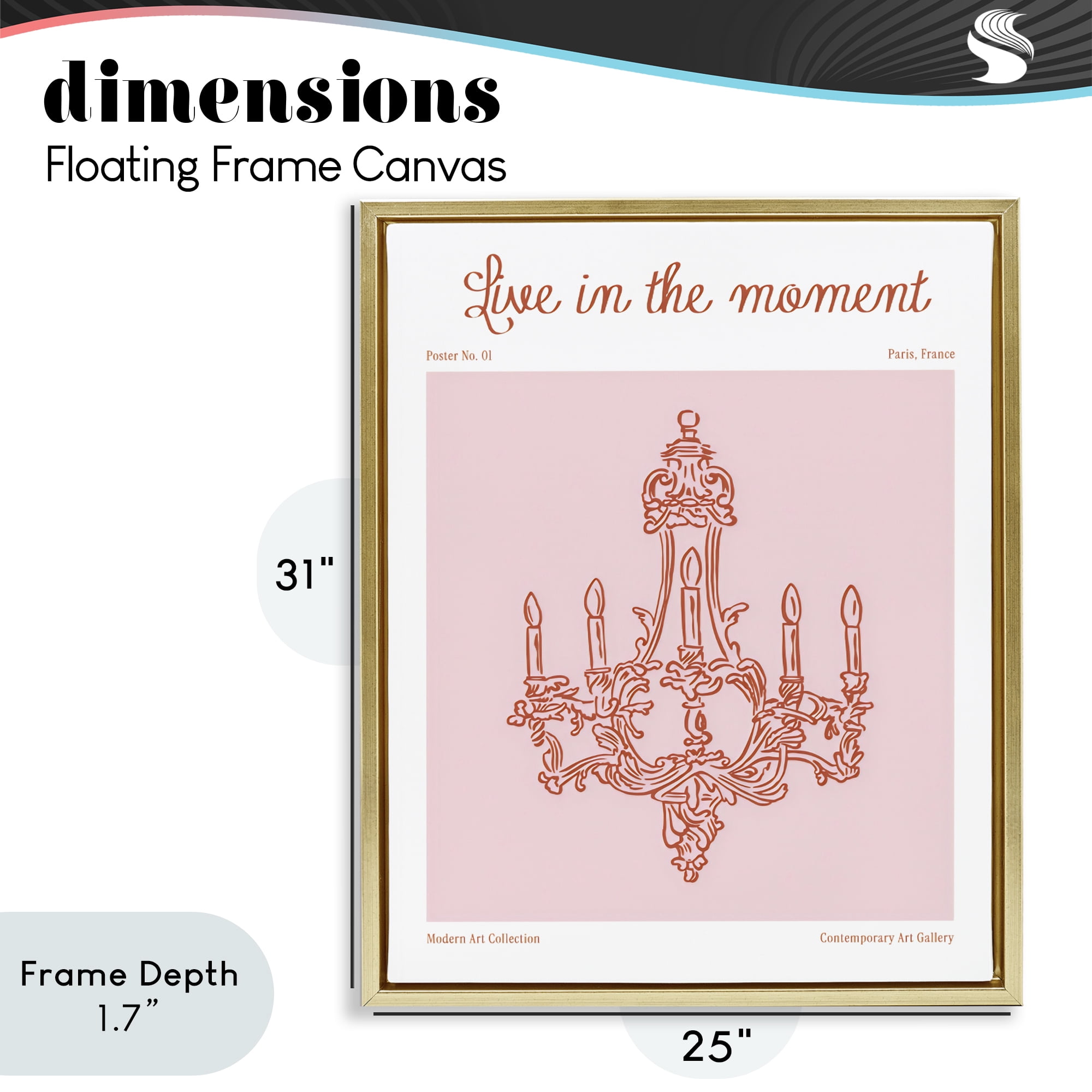 Stupell Industries Live In The Moment Chandelier Gold Framed Floater Canvas Wall Art, design by The Prints Vibe