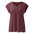 thumbnail image 3 of CAIVO Women's Shirts Solid Color Short Sleeve Oversized Casual V-Neck Fashion Tops Summer Blouse Cozy Back To School Dailywear, 3 of 3