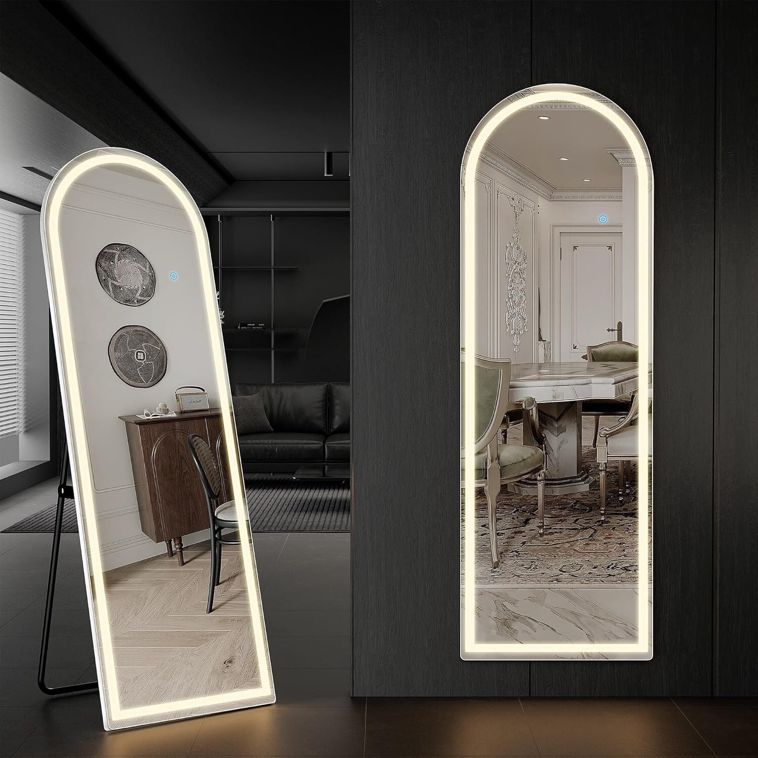 Lumora 21"x64" LED Arched Full Length Mirror Floor Mirror with Dimming & 3 Color Lighting