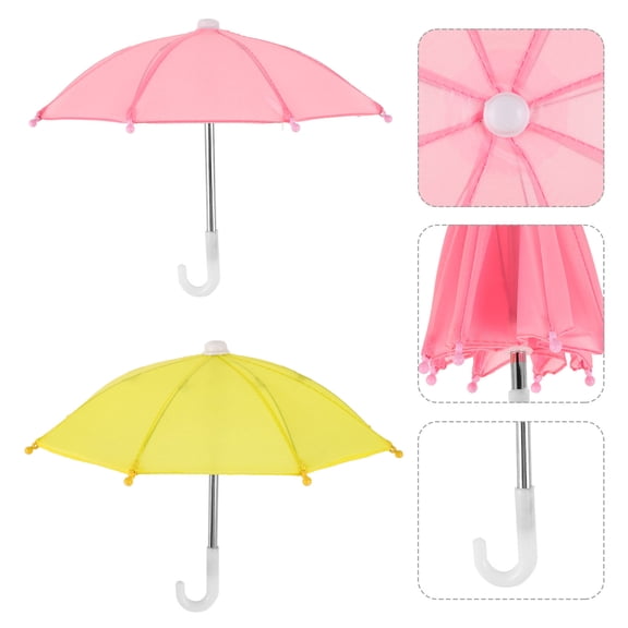 LULULION 2Pcs Mini Parasols Pink Polyester Elegant Doll House Accessories for Girls