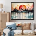 thumbnail image 1 of Designart Minimalism framed wall art decor, Minimalism framed wall Art, Simplistic Depiction of Mountains and Rivers I , Red Traditional black framed wall art, 32x16 inches black frame, 1 of 5