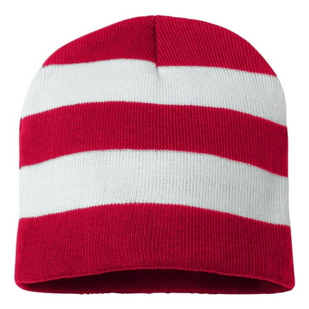 Knit Winter Rugby Striped Beanie Hats for Men &amp; Women - Stay Warm &amp; Stylish (Red/ White)