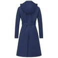 thumbnail image 2 of Chrisuno Long Trench Coat with Hood Rain Coats for Women Double Breasted Windproof Classic Lapel Slim Overcoat Belt Navy Blue M, 2 of 5