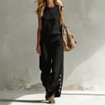 thumbnail image 4 of Womens Summer 2 Piece Outfits Cotton Fashionable Solid Color Sleeveless Top and Button Down Pants Lounge Set, 4 of 7