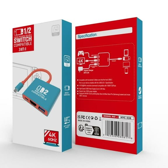 Switch 2 Dock, Replacement for Nintendo Switch 2 Dock Support 4K/60HZ TV Mode , Portable Travel Switch 2 Docking Station with HDMI2.0/PD 100W/USB3.0 Port