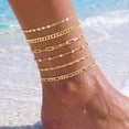 thumbnail image 2 of APSVO 6 Pcs 18K Gold Plated Ankle Bracelets for Women Cuban Figaro Paperclip Singapore Satellite Mirror Anklet Set Birthday Christmas Jewelry Gifts Teen Stocking Stuffers Adults, 2 of 6