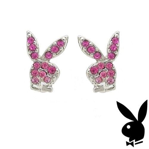 Playboy Earrings Bunny Logo Studs Pink Swarovski Crystals Platinum Plated  RARE