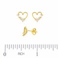 thumbnail image 2 of 18K Solid Yellow Gold Zirconia Open Heart Post Earrings   Zircon shapes princess round and baguette, 2 of 3