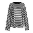 thumbnail image 6 of WAYUTE 2 Piece Sets for Women Casual Loose Fit Striped Long Sleeve Pullover and Shorts Comfortable Summer Relaxed Outdoor Wear, 6 of 7